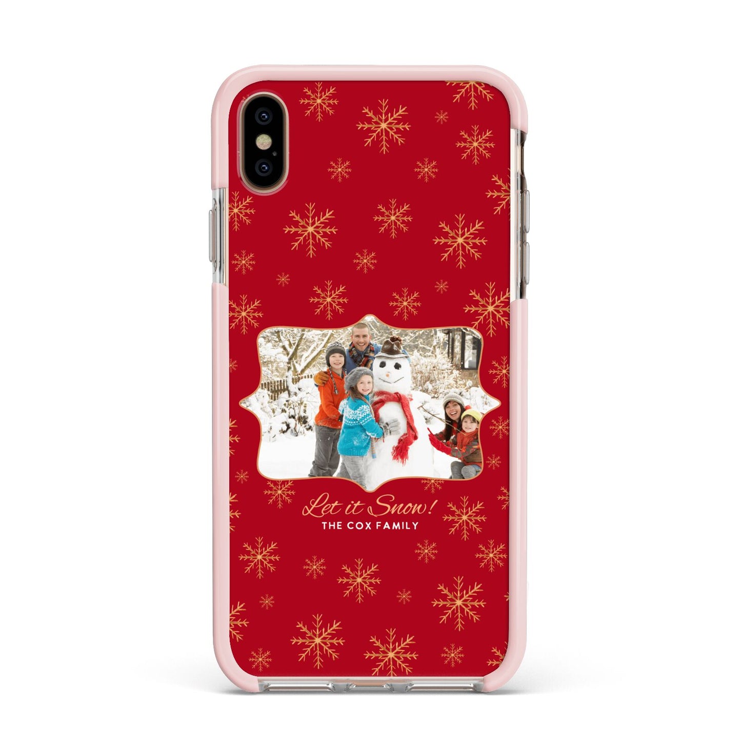 Let it Snow Christmas Photo Upload Apple iPhone Xs Max Impact Case Pink Edge on Gold Phone