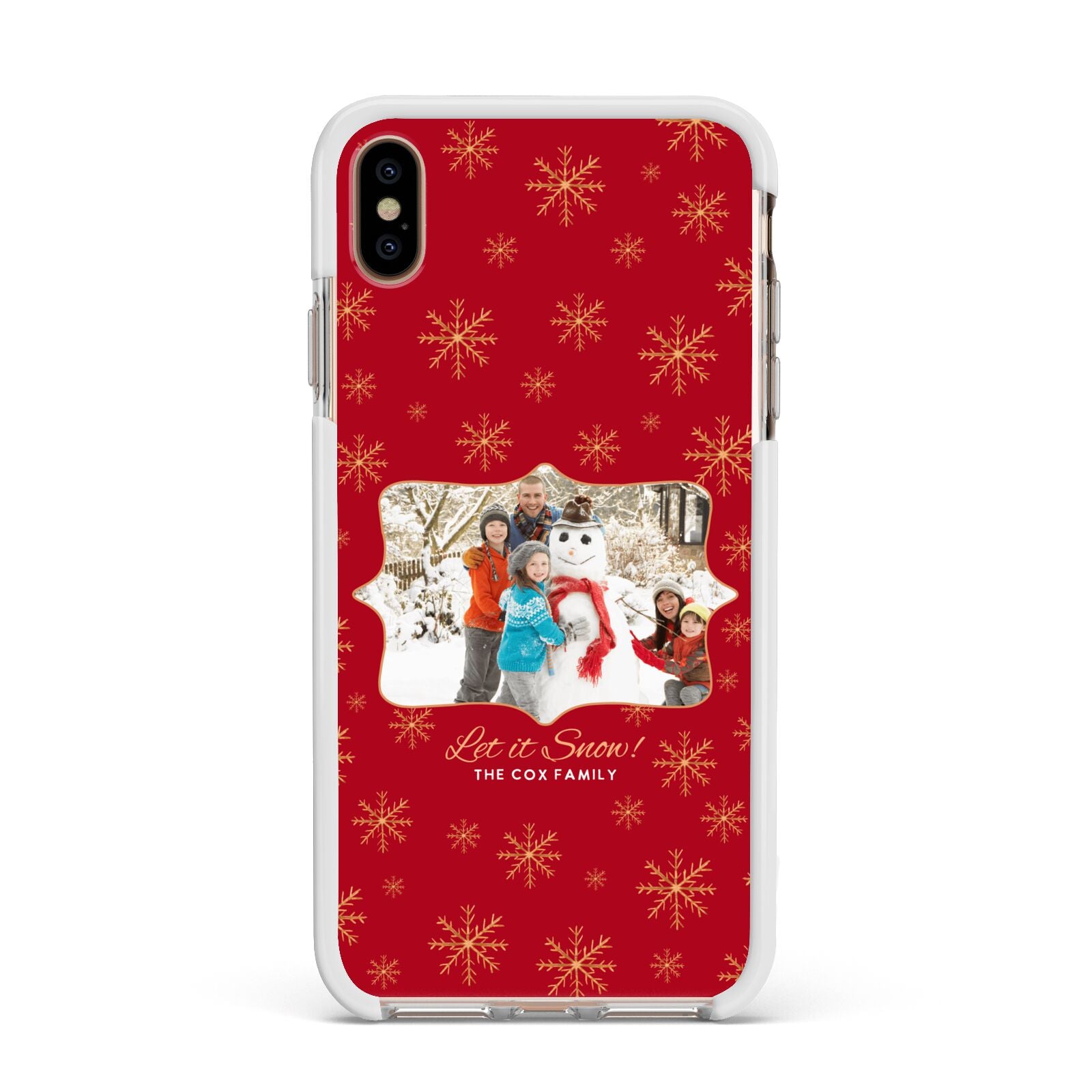 Let it Snow Christmas Photo Upload Apple iPhone Xs Max Impact Case White Edge on Gold Phone