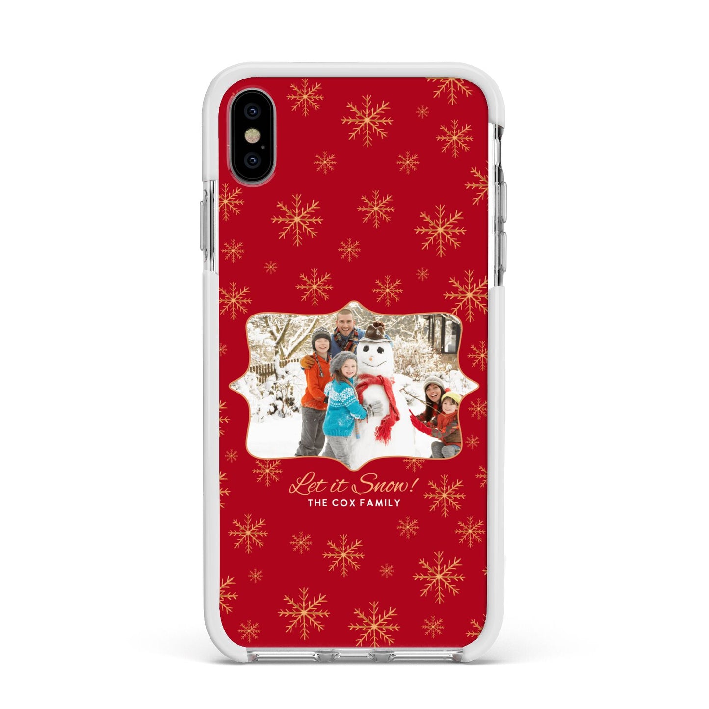 Let it Snow Christmas Photo Upload Apple iPhone Xs Max Impact Case White Edge on Silver Phone