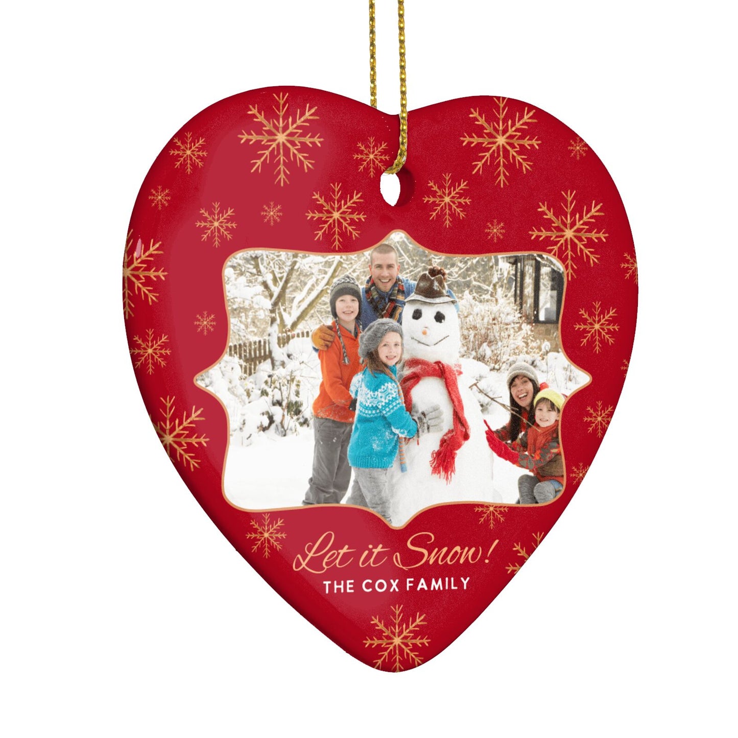 Let it Snow Christmas Photo Upload Heart Decoration Side Angle