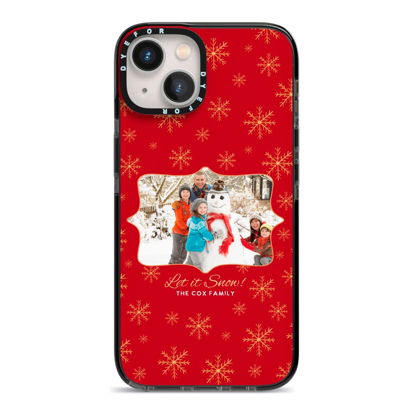 Let it Snow Christmas Photo Upload iPhone 13 Black Impact Case on Silver phone