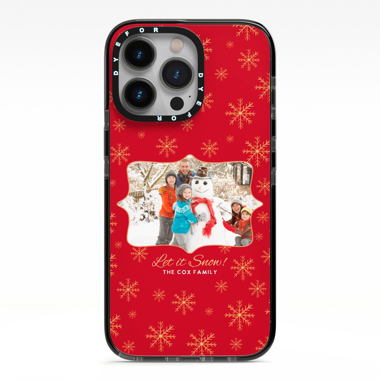 Let it Snow Christmas Photo Upload iPhone 13 Pro Black Impact Case on Silver phone