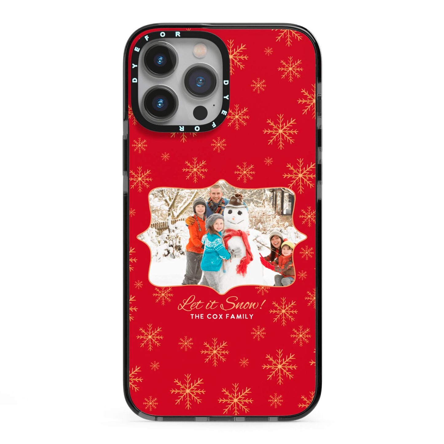 Let it Snow Christmas Photo Upload iPhone 13 Pro Max Black Impact Case on Silver phone
