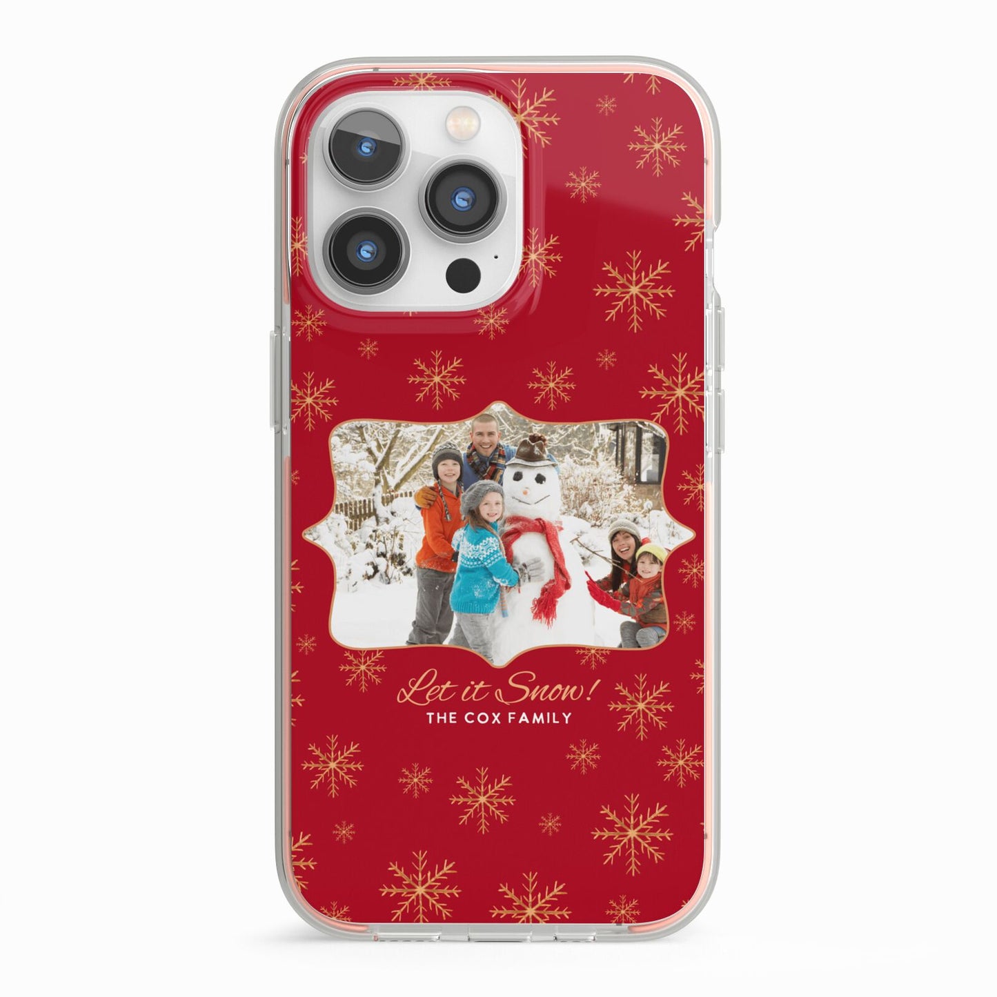 Let it Snow Christmas Photo Upload iPhone 13 Pro TPU Impact Case with Pink Edges