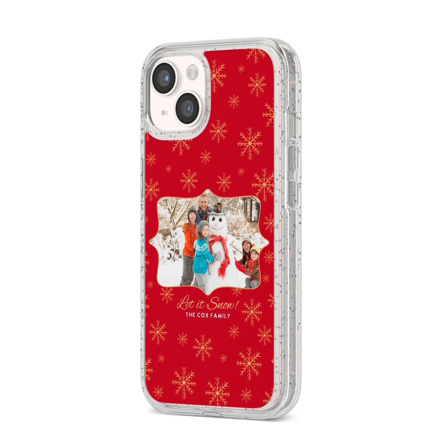 Let it Snow Christmas Photo Upload iPhone 14 Glitter Tough Case Starlight Angled Image