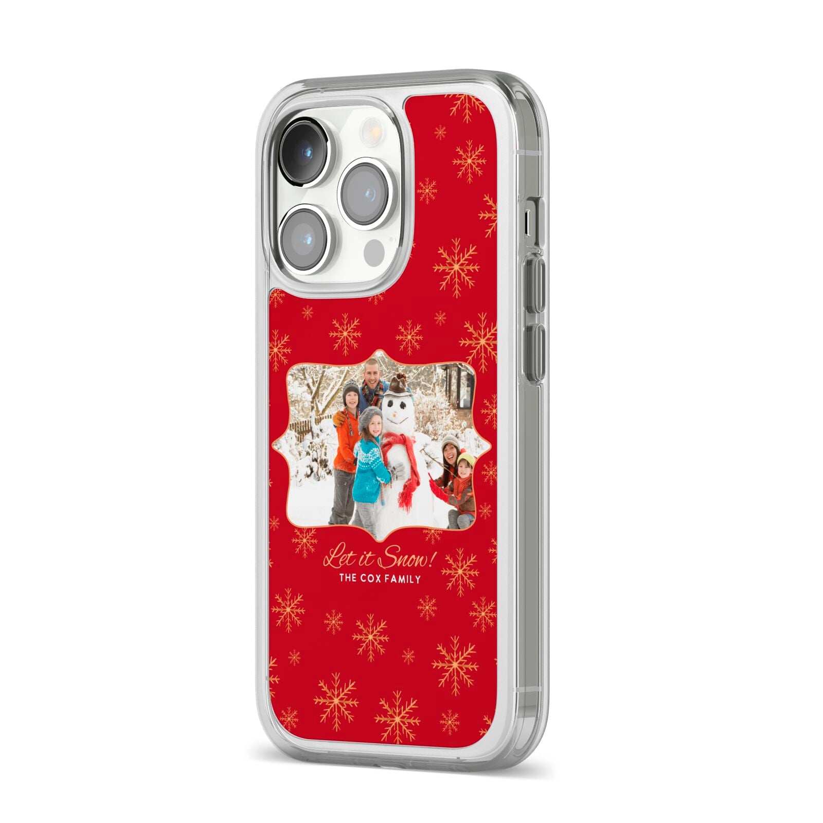 Let it Snow Christmas Photo Upload iPhone 14 Pro Clear Tough Case Silver Angled Image