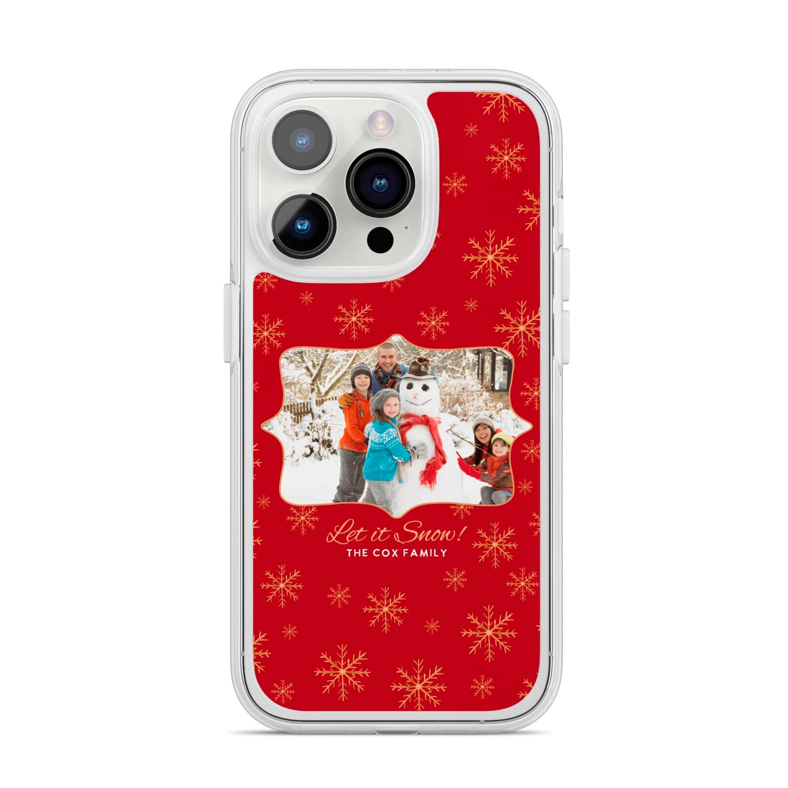 Let it Snow Christmas Photo Upload iPhone 14 Pro Clear Tough Case Silver