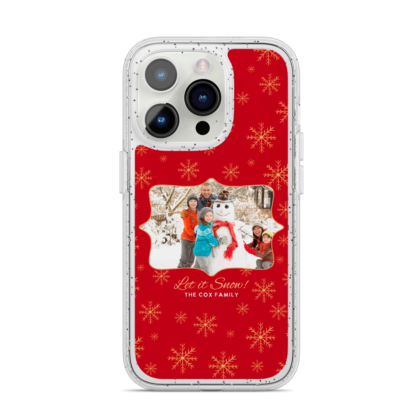 Let it Snow Christmas Photo Upload iPhone 14 Pro Glitter Tough Case Silver