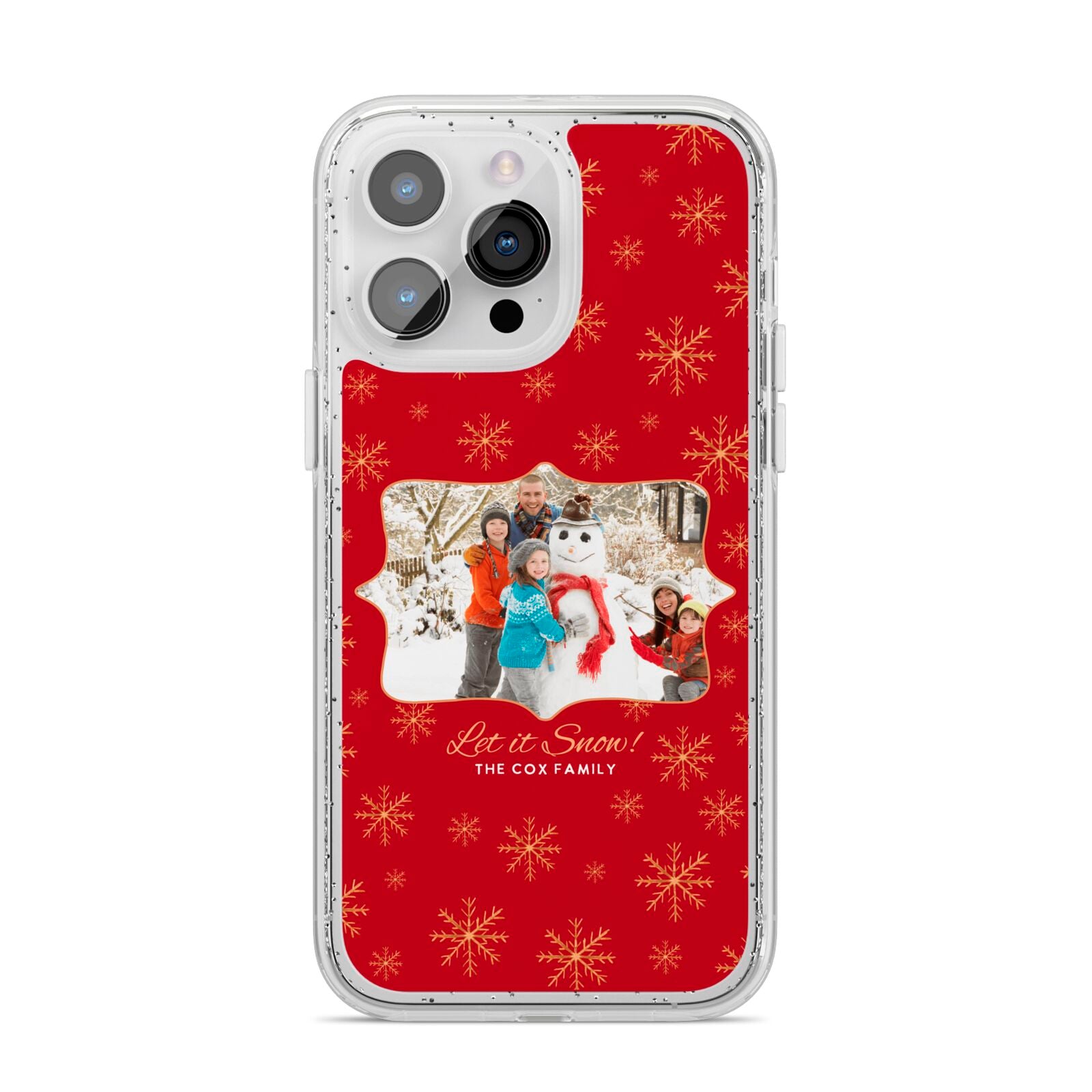 Let it Snow Christmas Photo Upload iPhone 14 Pro Max Glitter Tough Case Silver