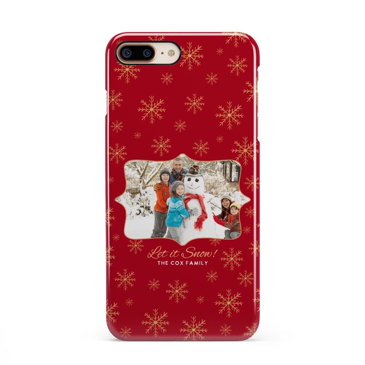Let it Snow Christmas Photo Upload iPhone 8 Plus 3D Snap Case on Gold Phone