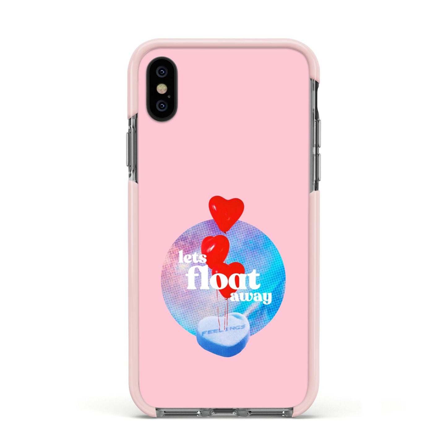 Lets Float Away Valentine Apple iPhone Xs Impact Case Pink Edge on Black Phone