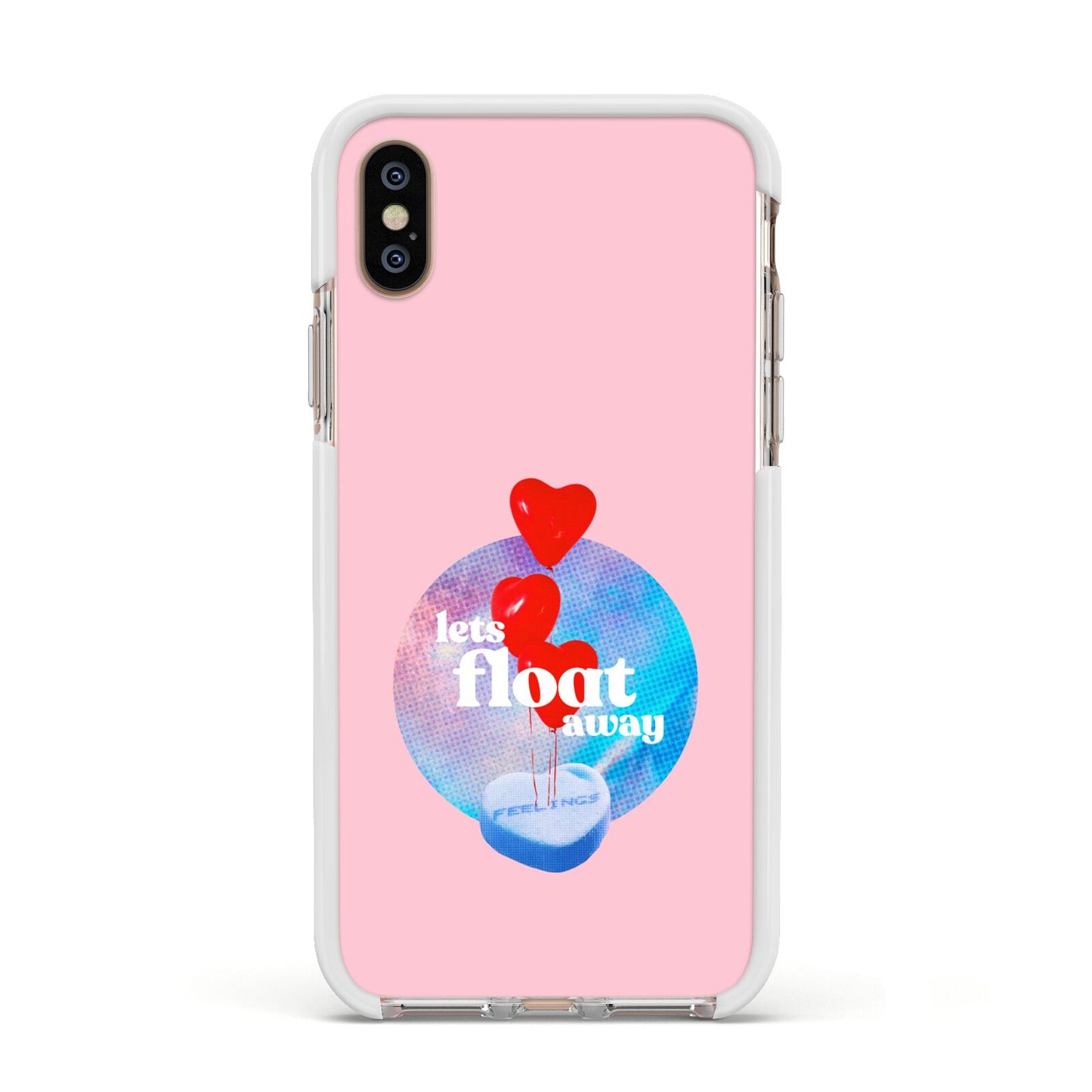 Lets Float Away Valentine Apple iPhone Xs Impact Case White Edge on Gold Phone