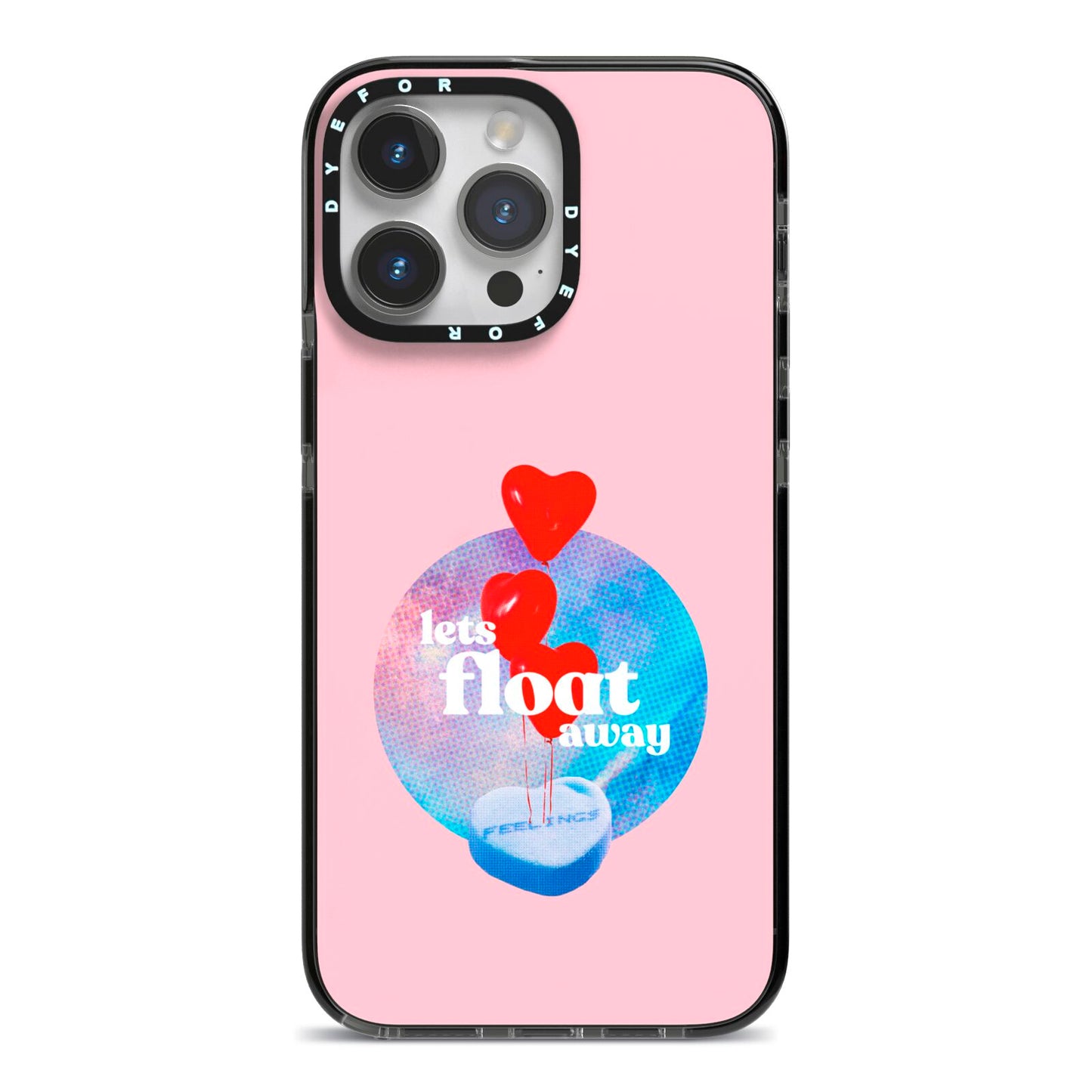 Lets Float Away Valentine iPhone 14 Pro Max Black Impact Case on Silver phone
