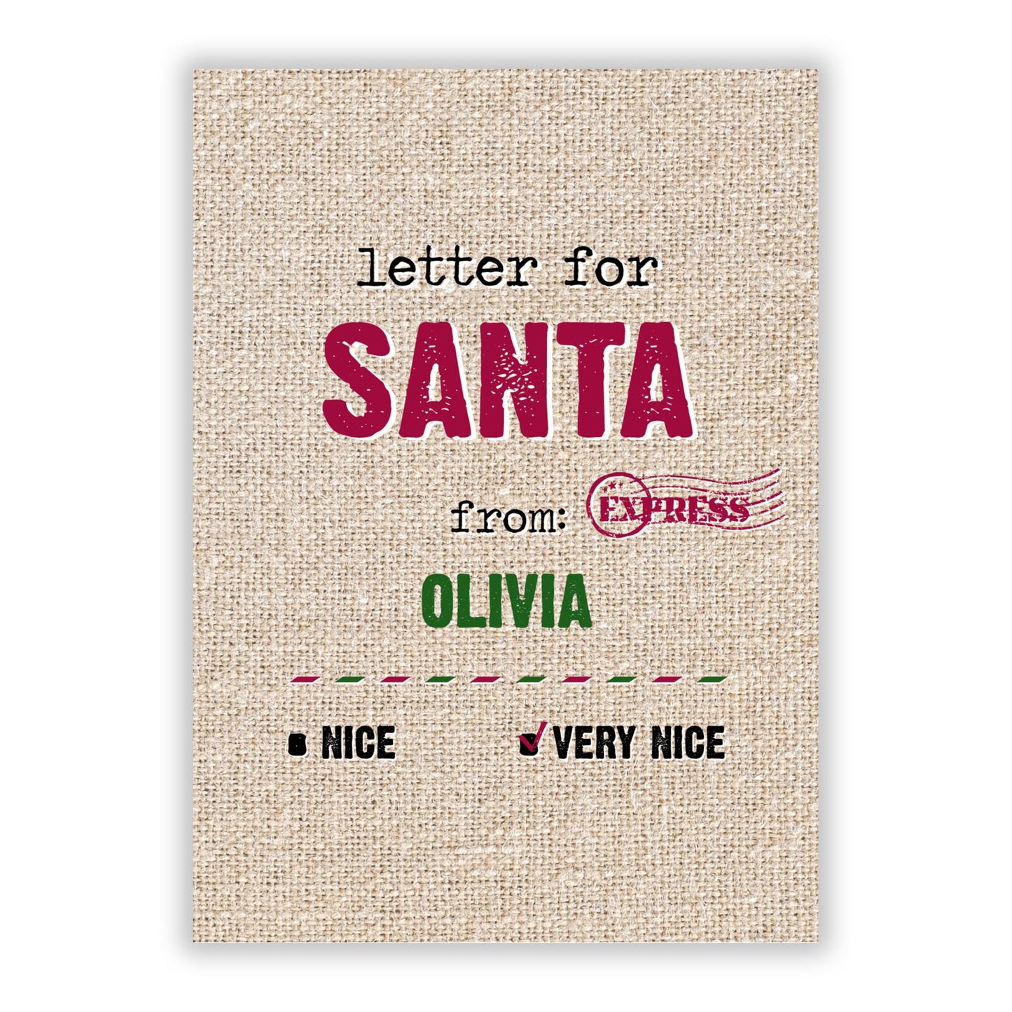 Letters to Santa Personalised A5 Flat Greetings Card