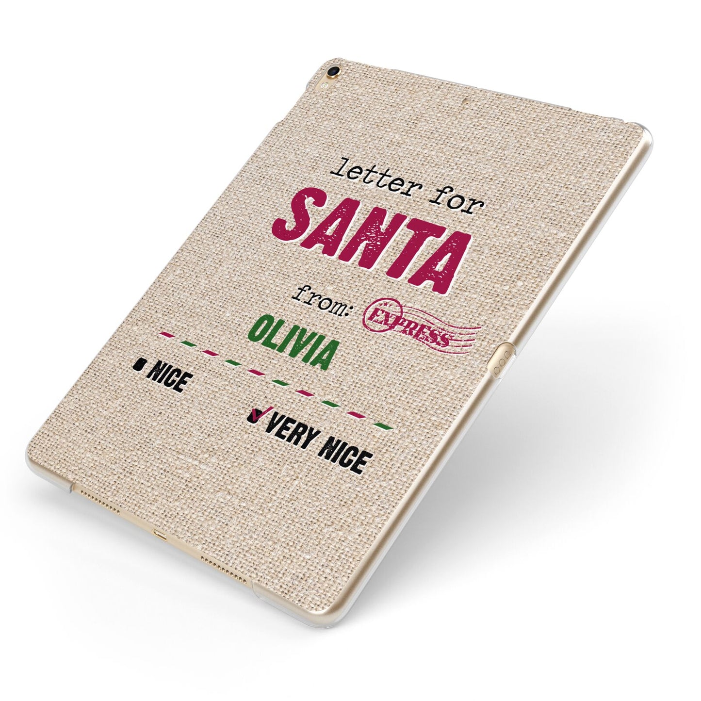 Letters to Santa Personalised Apple iPad Case on Gold iPad Side View
