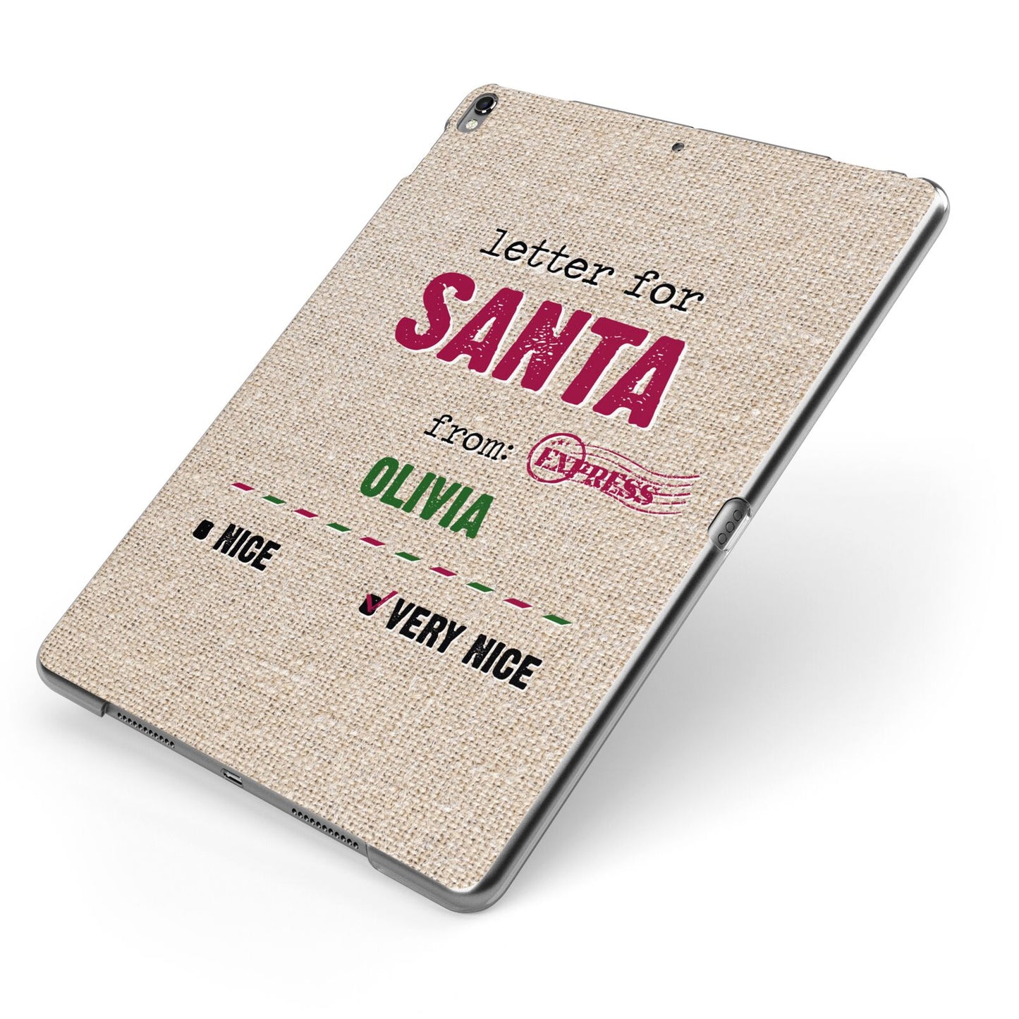 Letters to Santa Personalised Apple iPad Case on Grey iPad Side View
