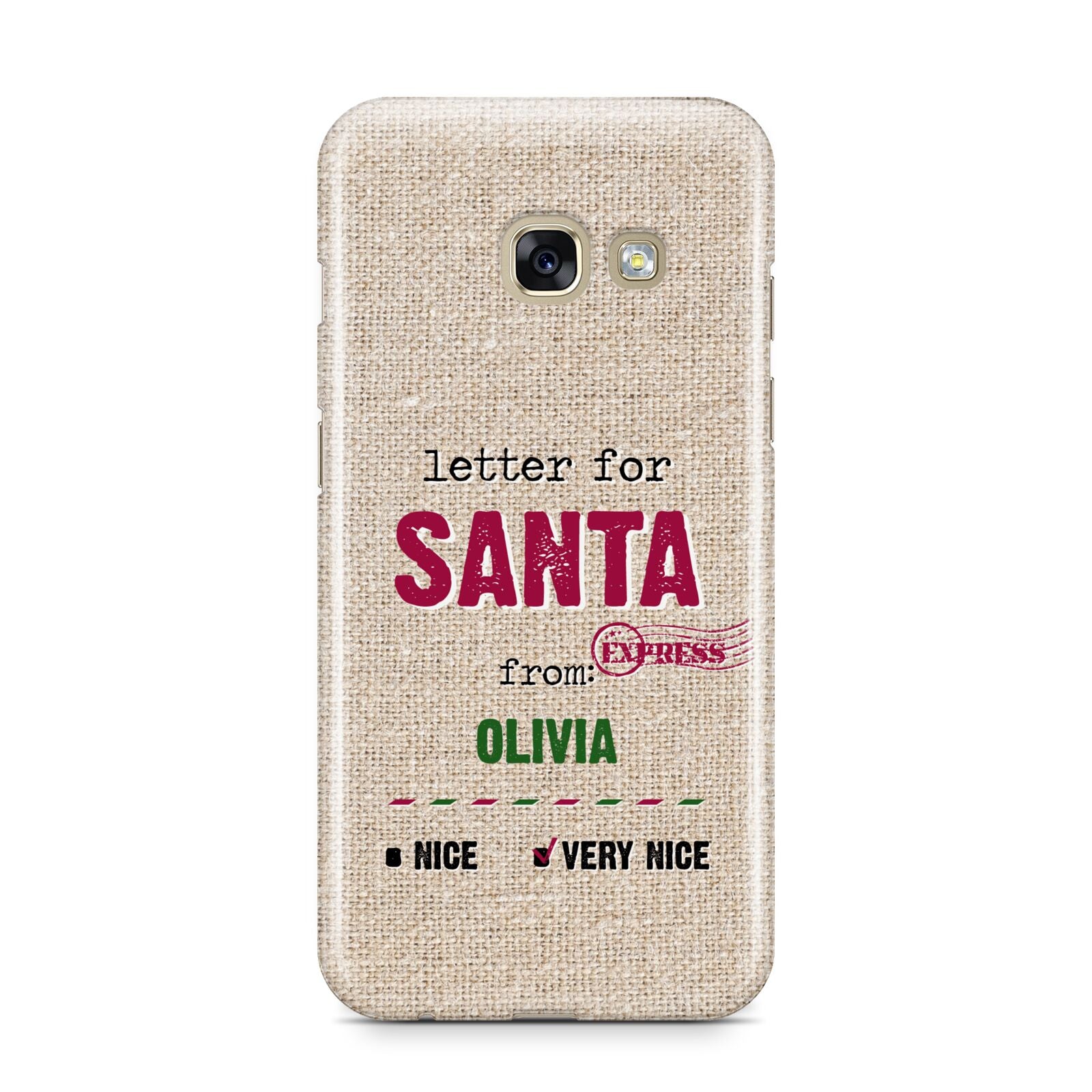 Letters to Santa Personalised Samsung Galaxy A3 2017 Case on gold phone