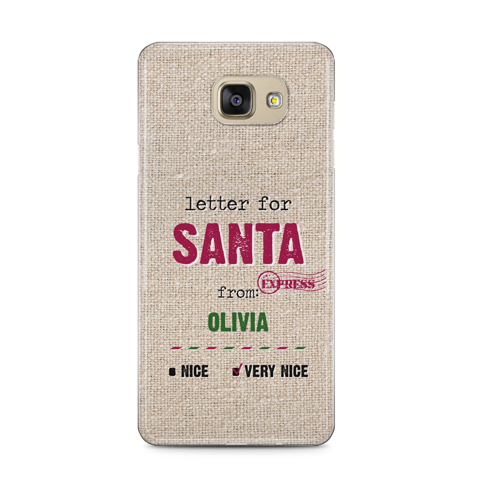 Letters to Santa Personalised Samsung Galaxy A5 2016 Case on gold phone