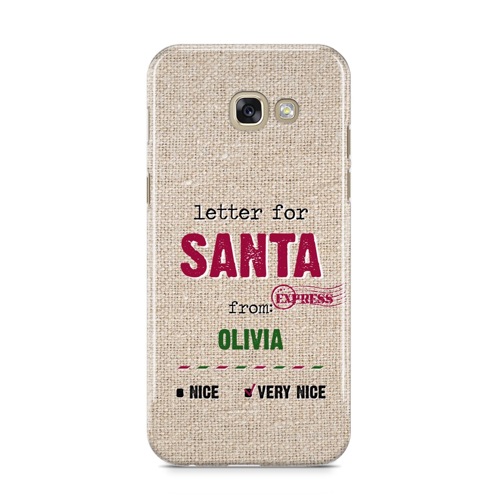 Letters to Santa Personalised Samsung Galaxy A5 2017 Case on gold phone