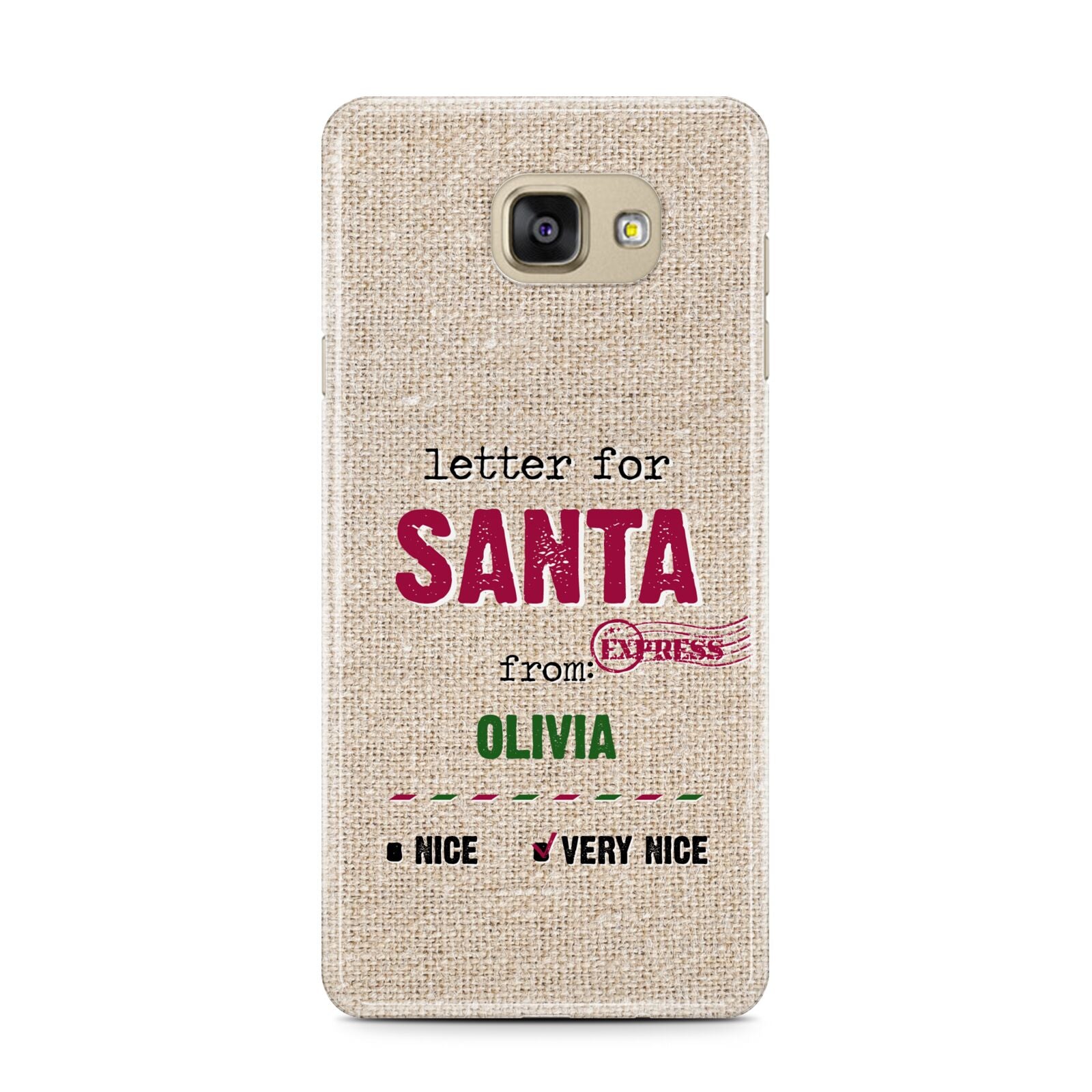 Letters to Santa Personalised Samsung Galaxy A7 2016 Case on gold phone