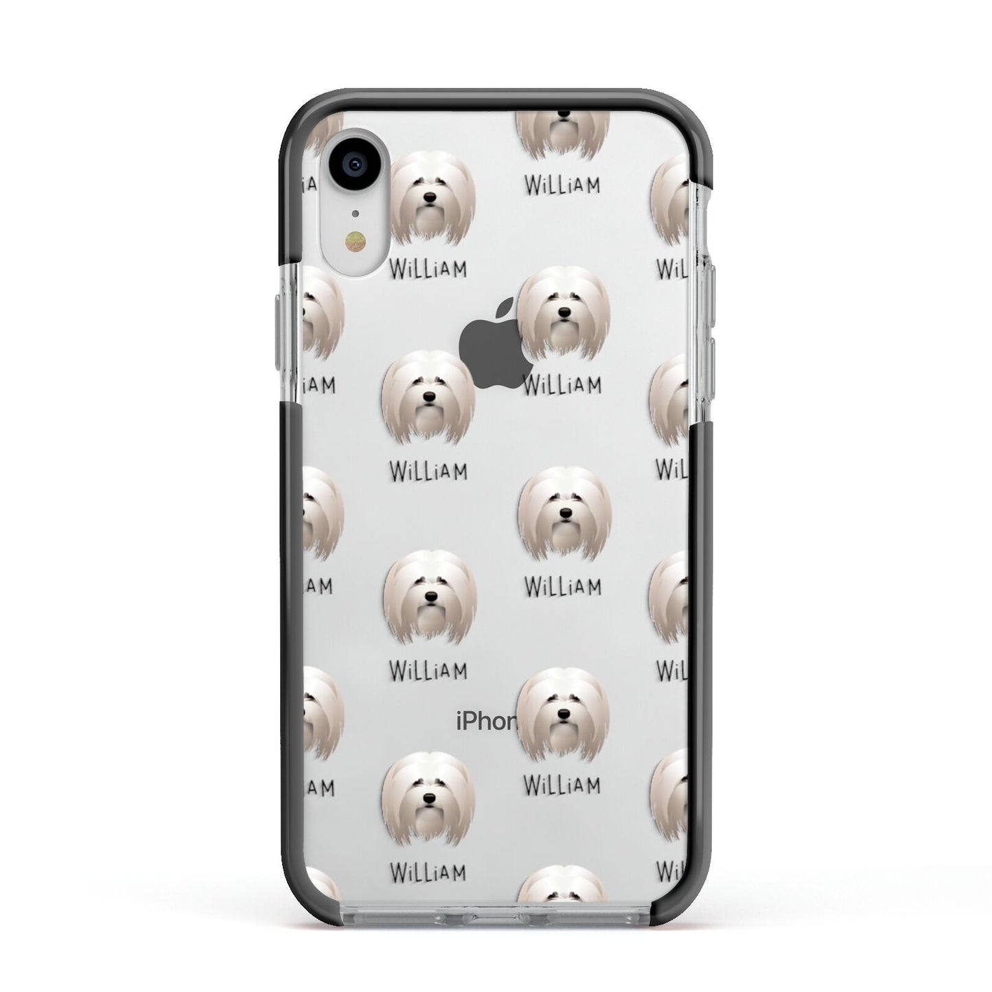 Lhasa Apso Icon with Name Apple iPhone XR Impact Case Black Edge on Silver Phone