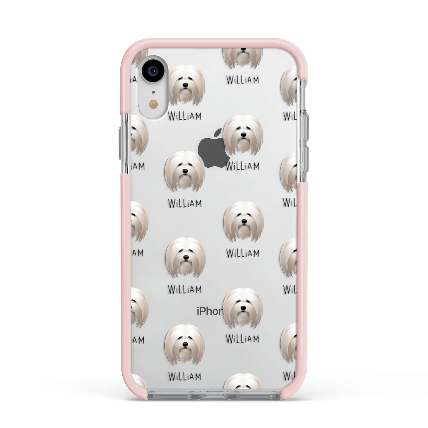 Lhasa Apso Icon with Name Apple iPhone XR Impact Case Pink Edge on Silver Phone
