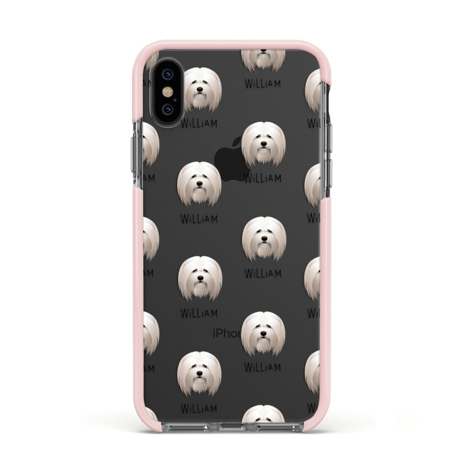 Lhasa Apso Icon with Name Apple iPhone Xs Impact Case Pink Edge on Black Phone