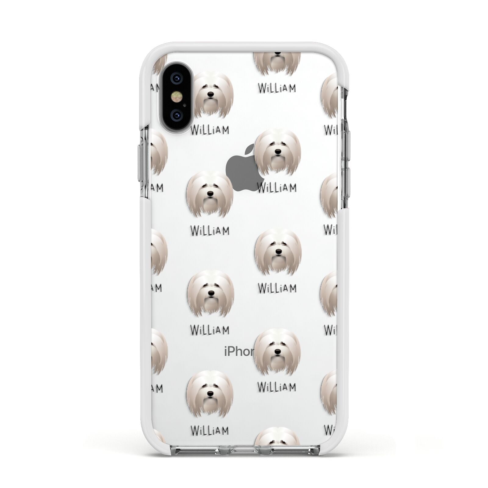 Lhasa Apso Icon with Name Apple iPhone Xs Impact Case White Edge on Silver Phone