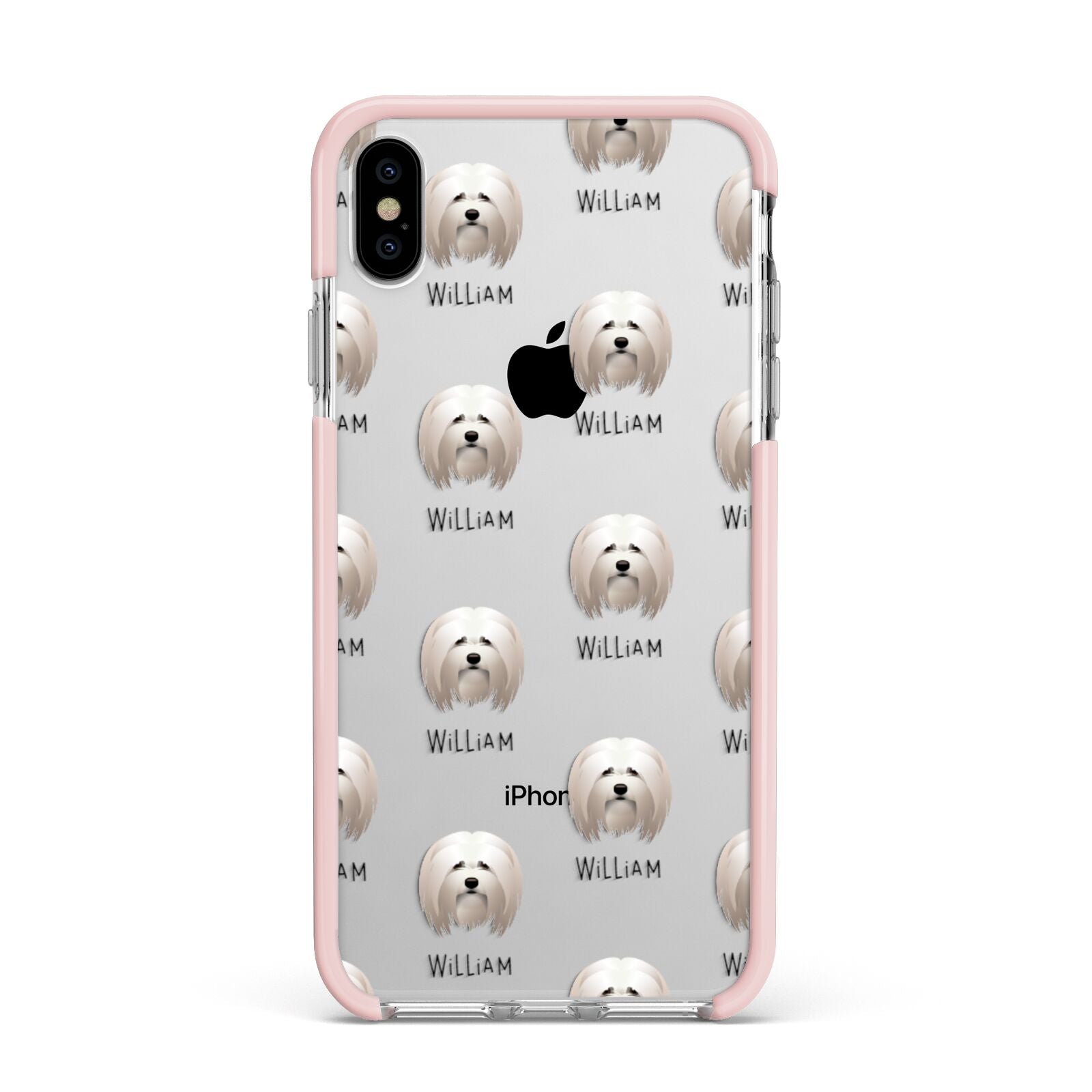 Lhasa Apso Icon with Name Apple iPhone Xs Max Impact Case Pink Edge on Silver Phone