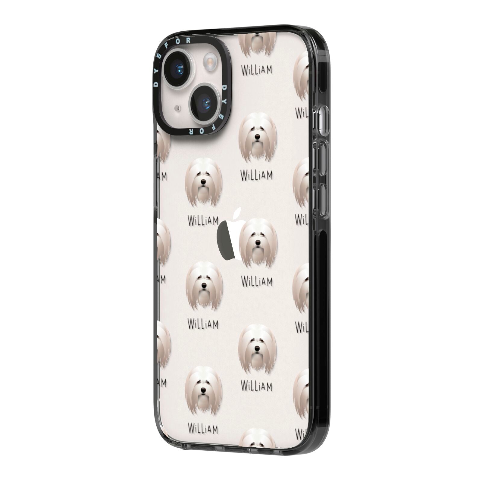 Lhasa Apso Icon with Name iPhone 14 Black Impact Case Side Angle on Silver phone