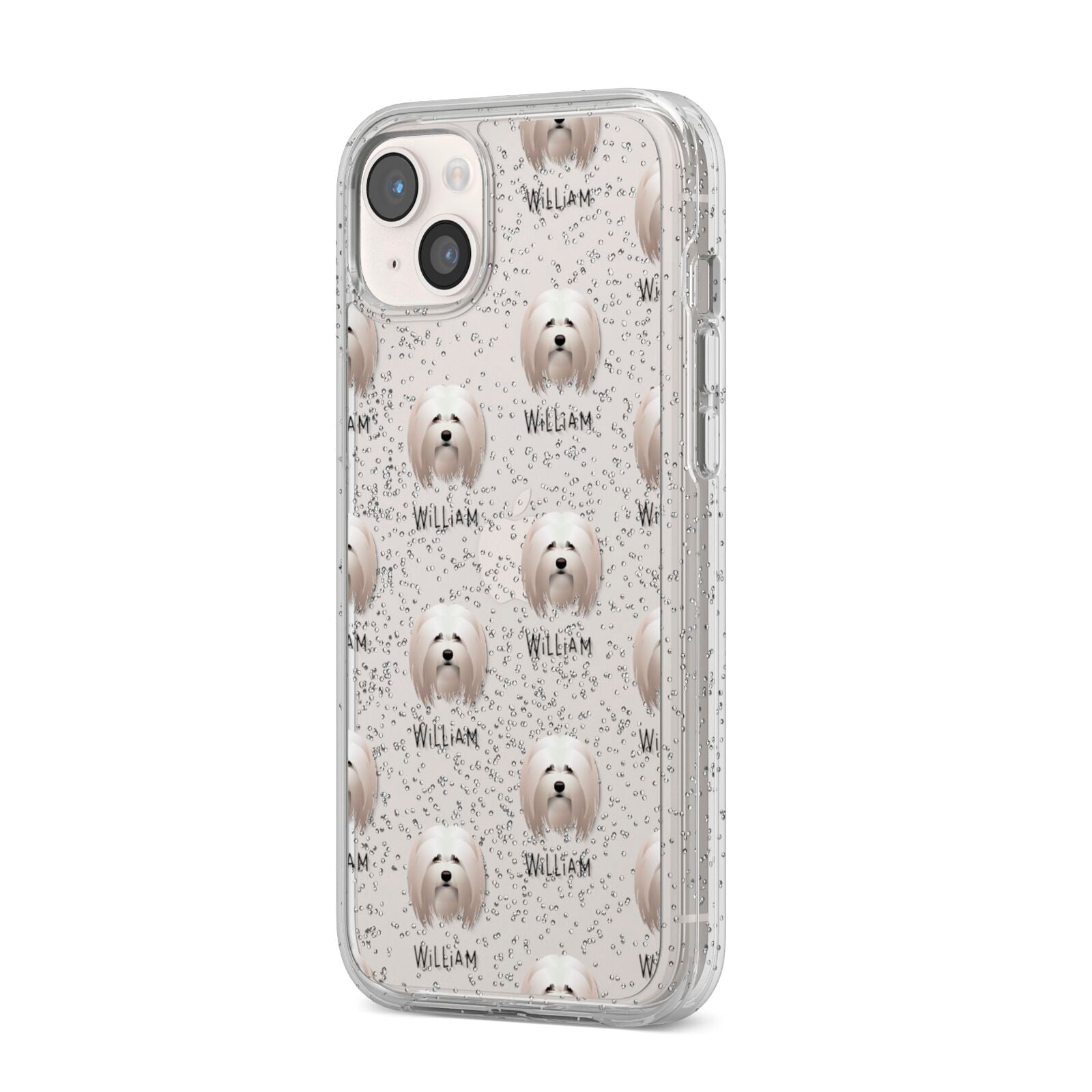 Lhasa Apso Icon with Name iPhone 14 Plus Glitter Tough Case Starlight Angled Image