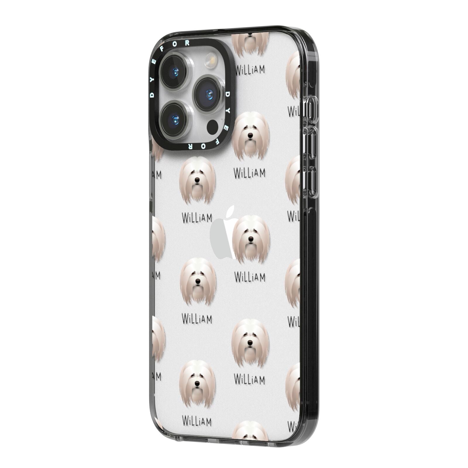 Lhasa Apso Icon with Name iPhone 14 Pro Max Black Impact Case Side Angle on Silver phone