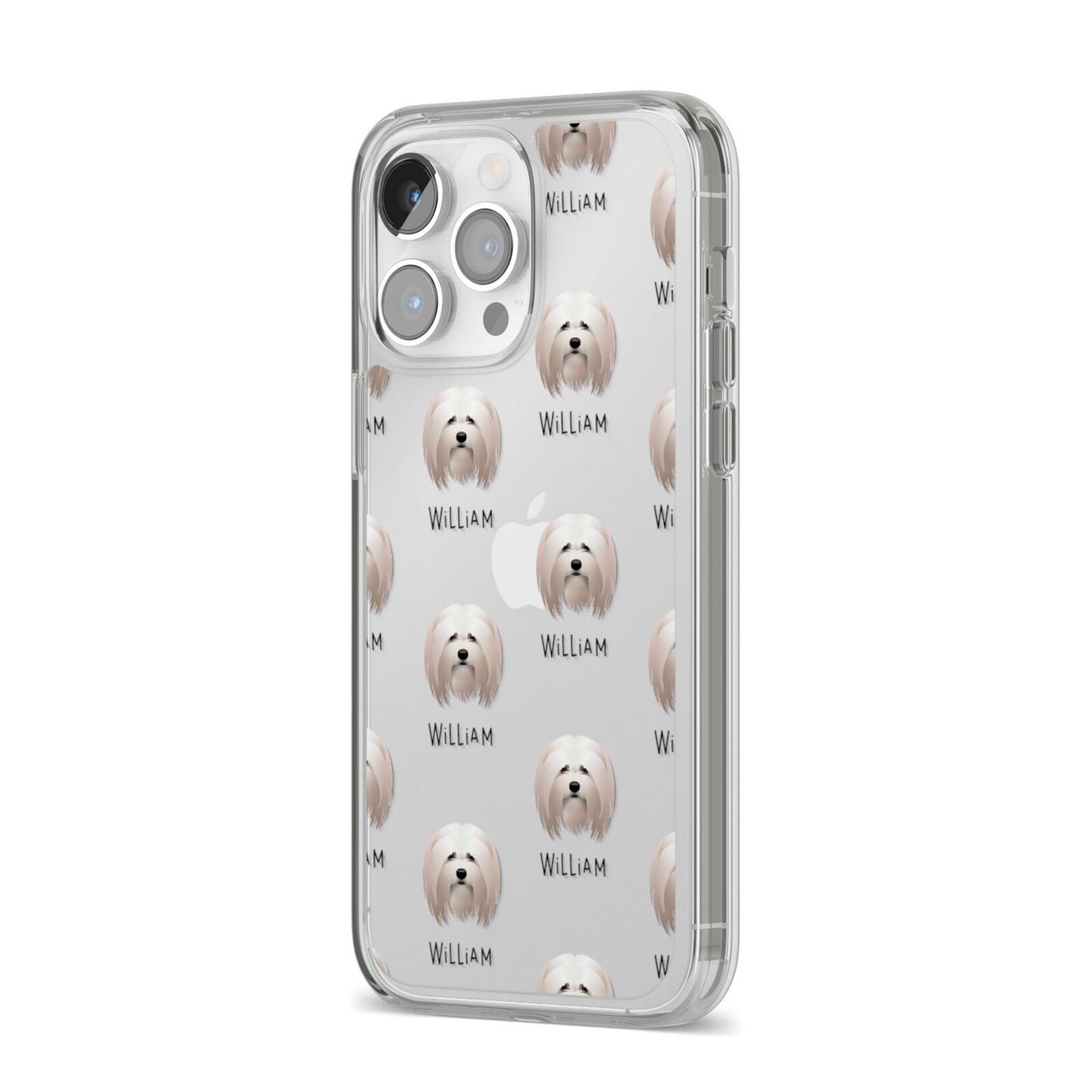Lhasa Apso Icon with Name iPhone 14 Pro Max Clear Tough Case Silver Angled Image