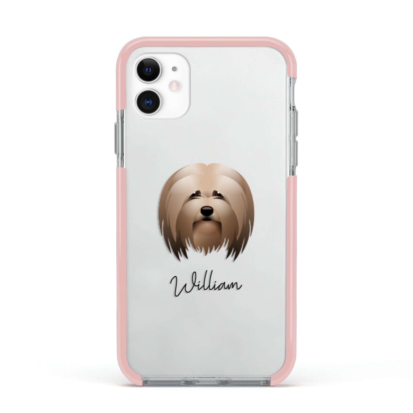 Lhasa Apso Personalised Apple iPhone 11 in White with Pink Impact Case