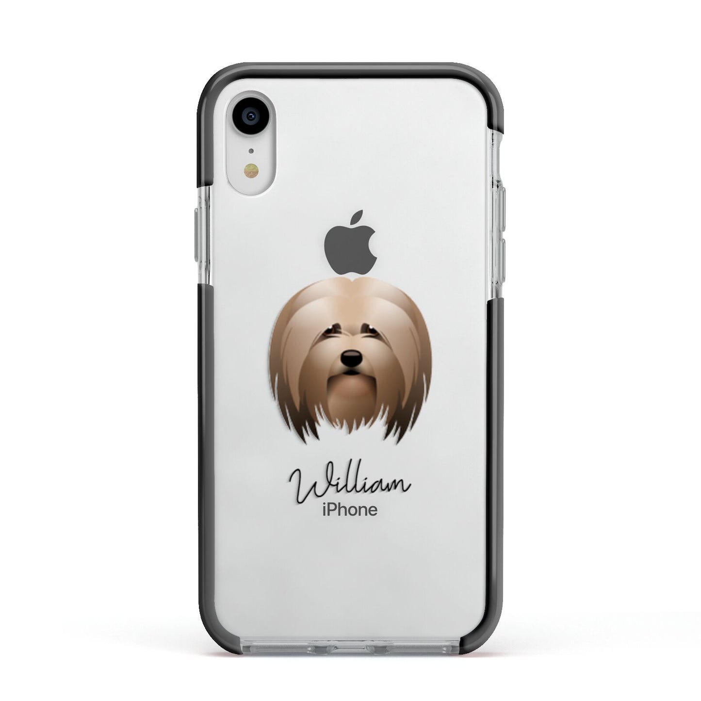 Lhasa Apso Personalised Apple iPhone XR Impact Case Black Edge on Silver Phone