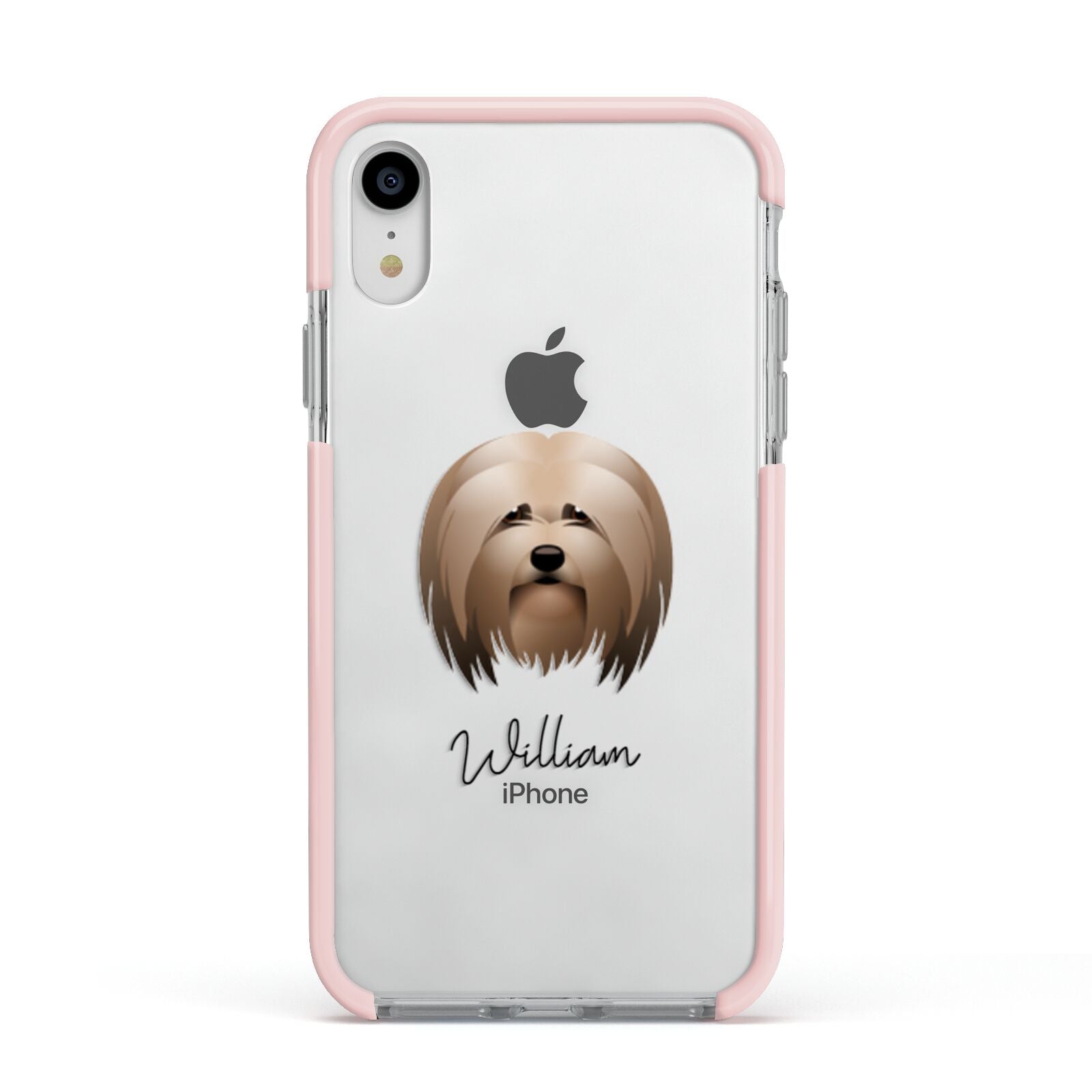 Lhasa Apso Personalised Apple iPhone XR Impact Case Pink Edge on Silver Phone
