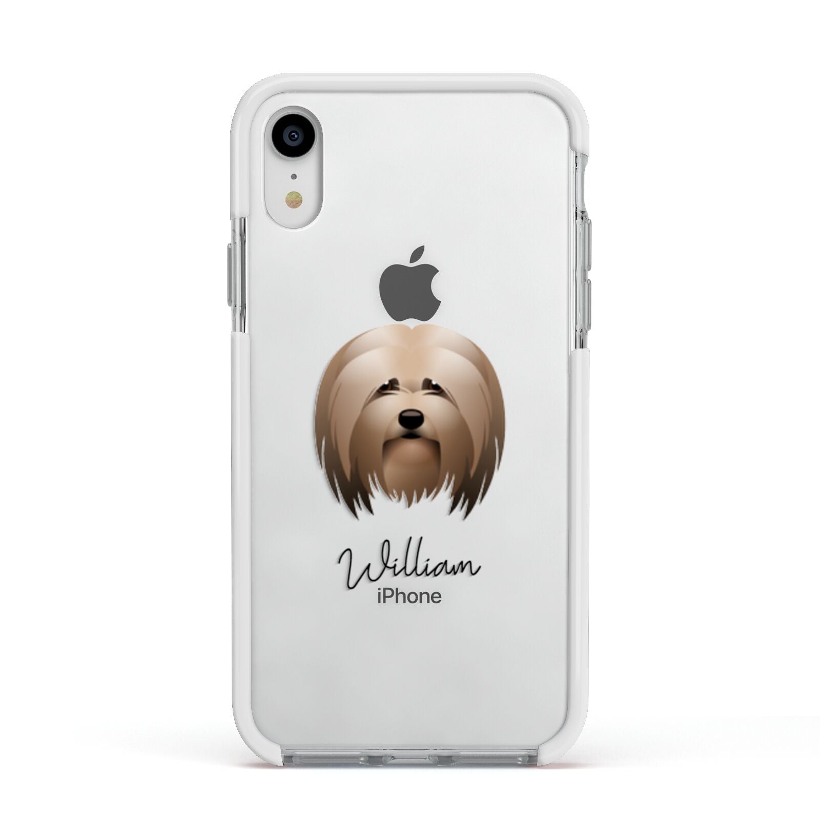 Lhasa Apso Personalised Apple iPhone XR Impact Case White Edge on Silver Phone