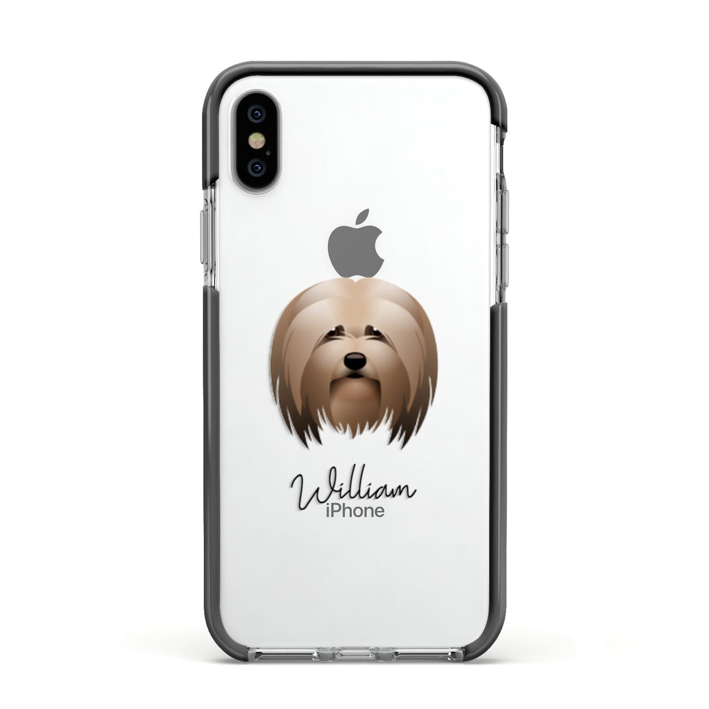 Lhasa Apso Personalised Apple iPhone Xs Impact Case Black Edge on Silver Phone