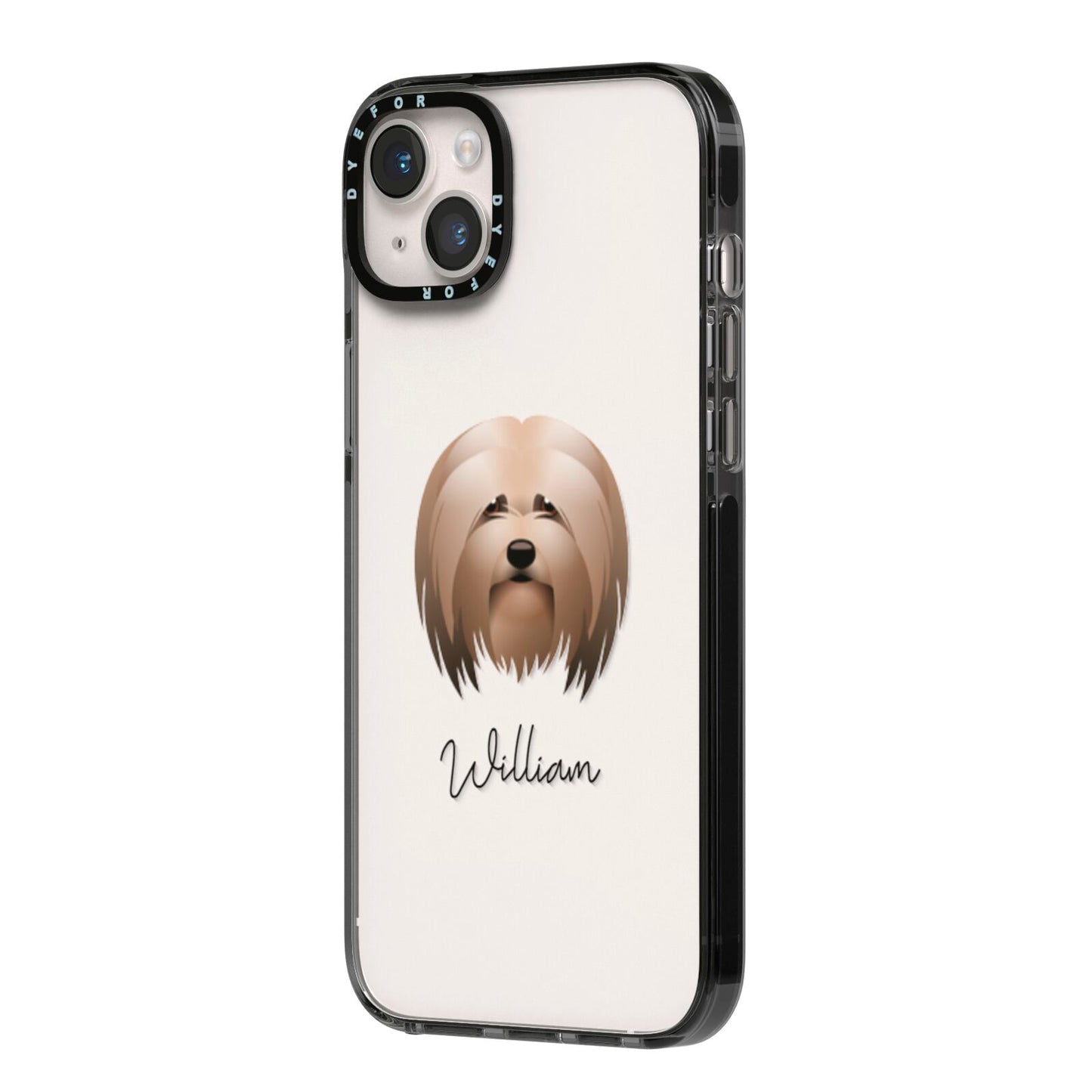 Lhasa Apso Personalised iPhone 14 Plus Black Impact Case Side Angle on Silver phone