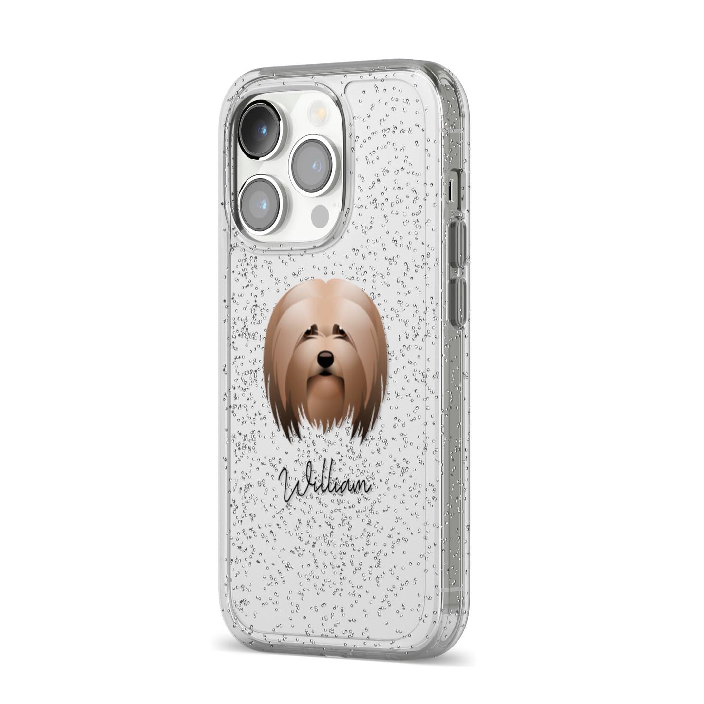 Lhasa Apso Personalised iPhone 14 Pro Glitter Tough Case Silver Angled Image