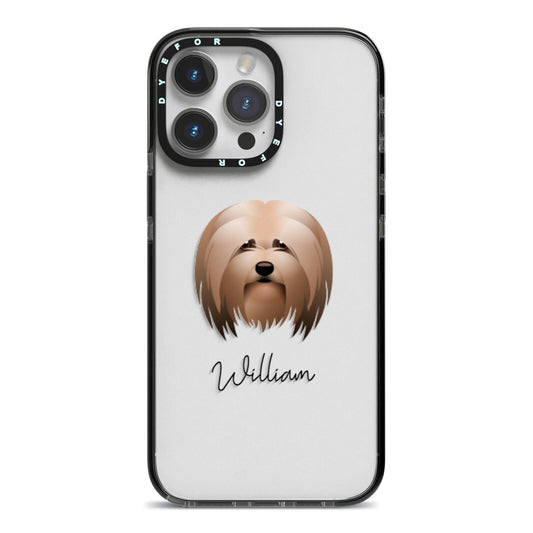 Lhasa Apso Personalised iPhone 14 Pro Max Black Impact Case on Silver phone