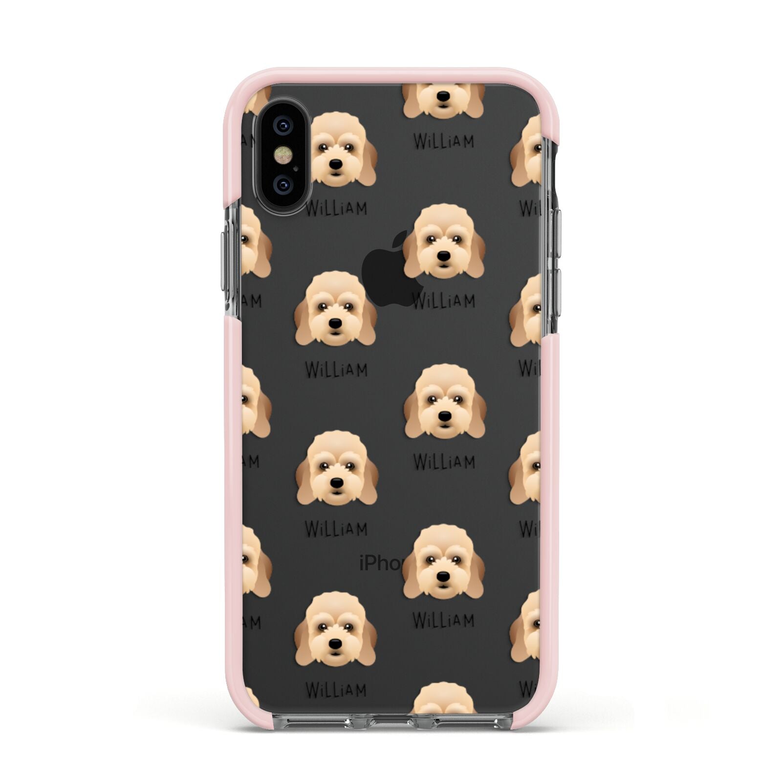 Lhasapoo Icon with Name Apple iPhone Xs Impact Case Pink Edge on Black Phone