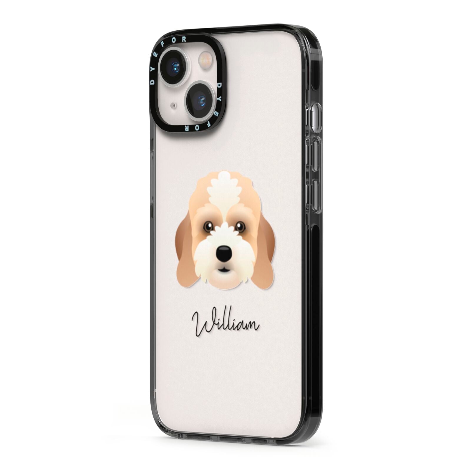 Lhasapoo Personalised iPhone 13 Black Impact Case Side Angle on Silver phone
