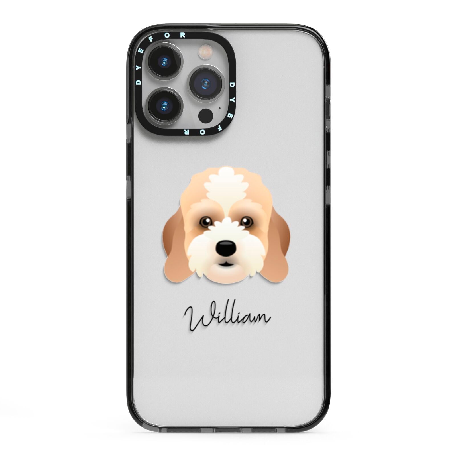Lhasapoo Personalised iPhone 13 Pro Max Black Impact Case on Silver phone