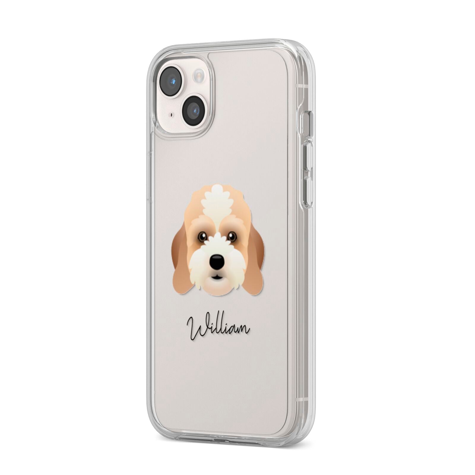 Lhasapoo Personalised iPhone 14 Plus Clear Tough Case Starlight Angled Image