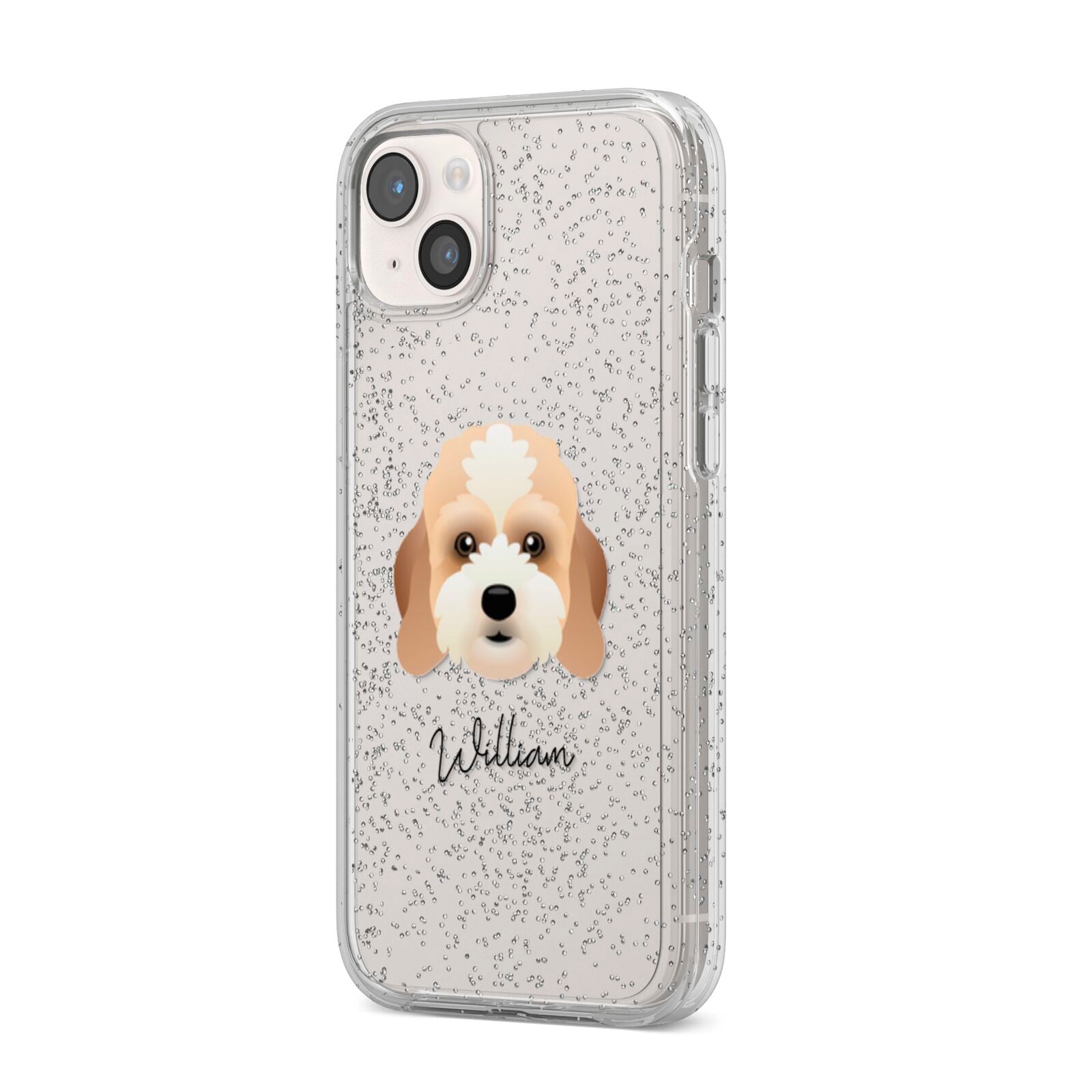 Lhasapoo Personalised iPhone 14 Plus Glitter Tough Case Starlight Angled Image