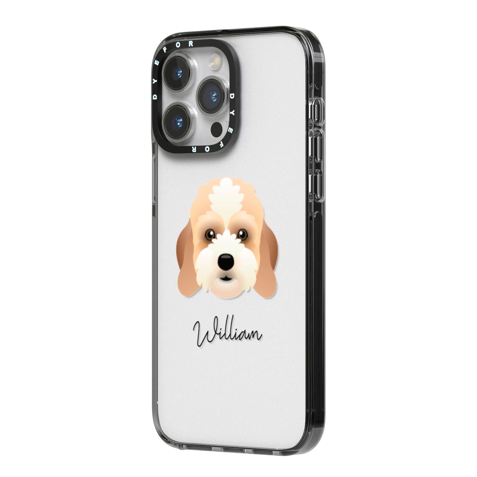 Lhasapoo Personalised iPhone 14 Pro Max Black Impact Case Side Angle on Silver phone