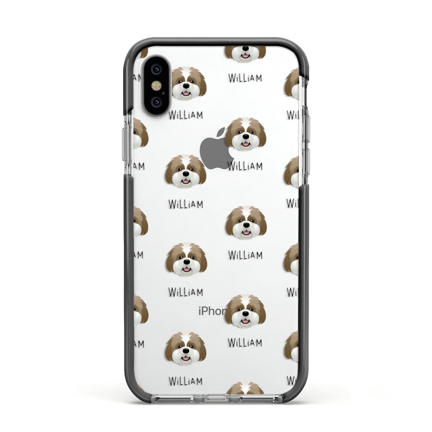 Lhatese Icon with Name Apple iPhone Xs Impact Case Black Edge on Silver Phone