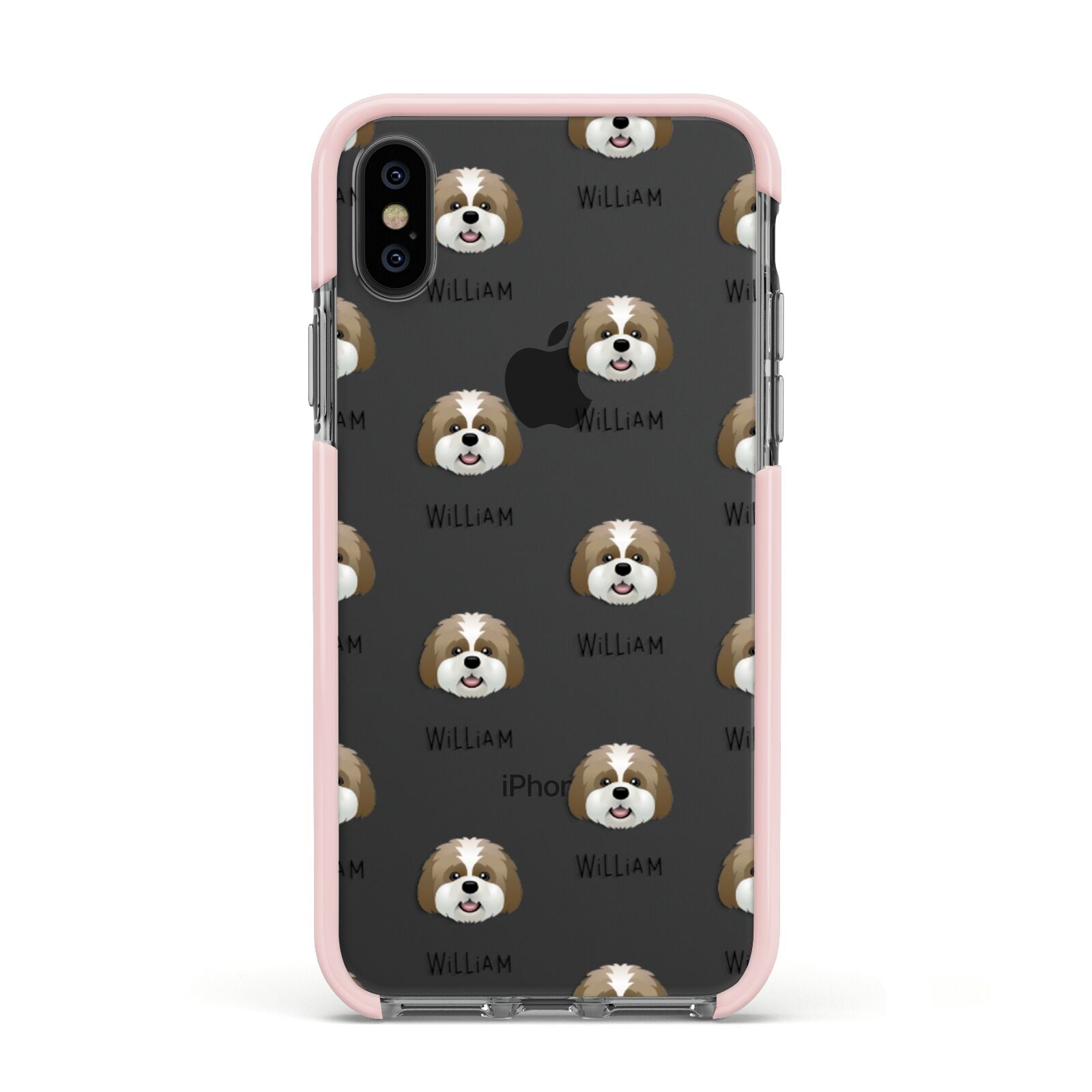 Lhatese Icon with Name Apple iPhone Xs Impact Case Pink Edge on Black Phone