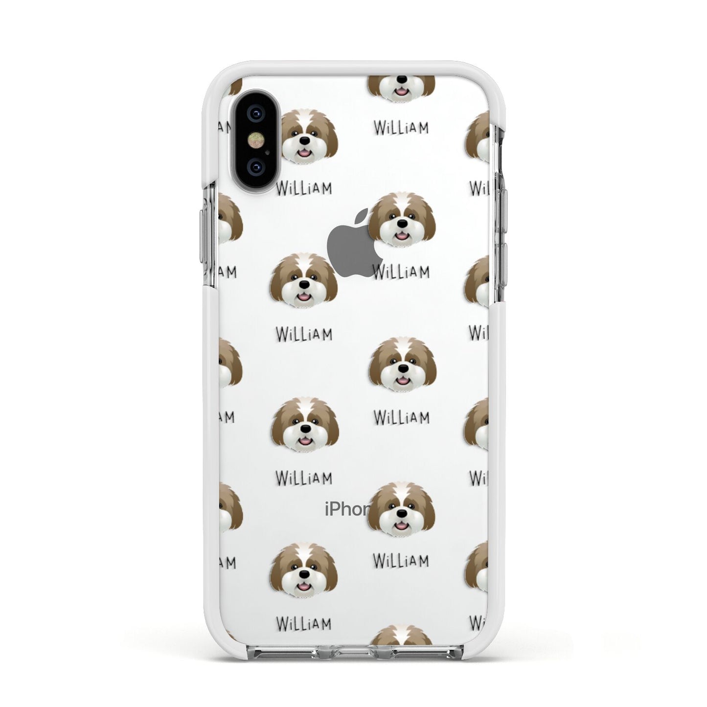 Lhatese Icon with Name Apple iPhone Xs Impact Case White Edge on Silver Phone